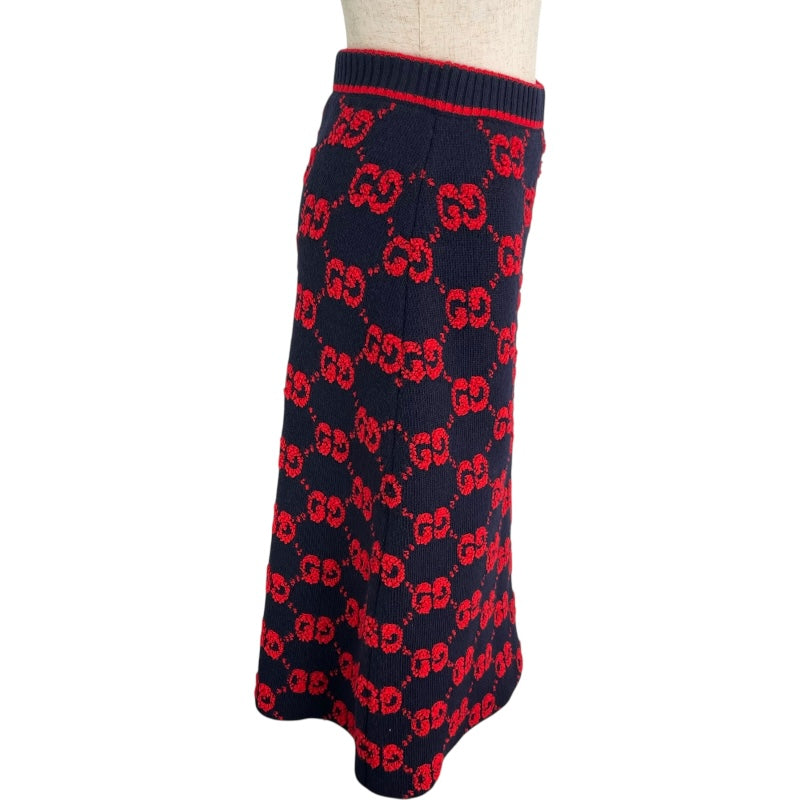 グッチ GUCCI GG総柄ニットスカート 713301 ネイビー ウール レディース スカート