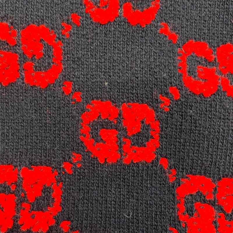 グッチ GUCCI GG総柄ノーカラーニットカーディガン 713300 ネイビー/レッド ウール レディース カーディガン