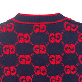 グッチ GUCCI GG総柄ノーカラーニットカーディガン 713300 ネイビー/レッド ウール レディース カーディガン
