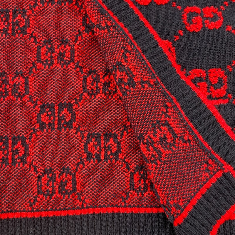グッチ GUCCI GG総柄ノーカラーニットカーディガン 713300 ネイビー/レッド ウール レディース カーディガン