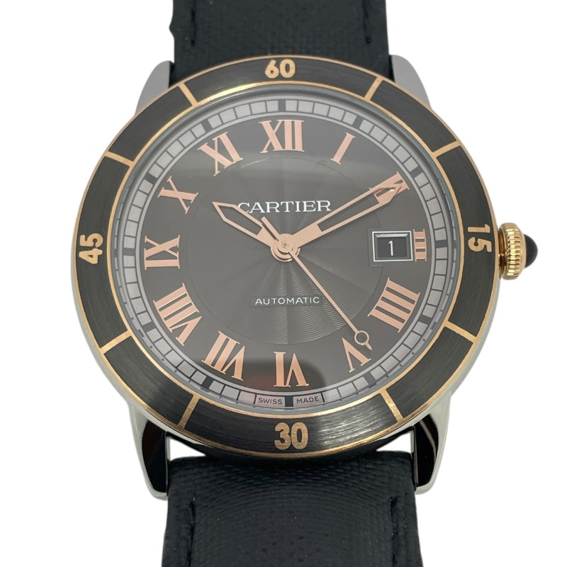 カルティエ Cartier ロンド クロワジエール ドゥ カルティエ W2RN0005 グレー SS/革ベルト 自動巻き メンズ 腕時計