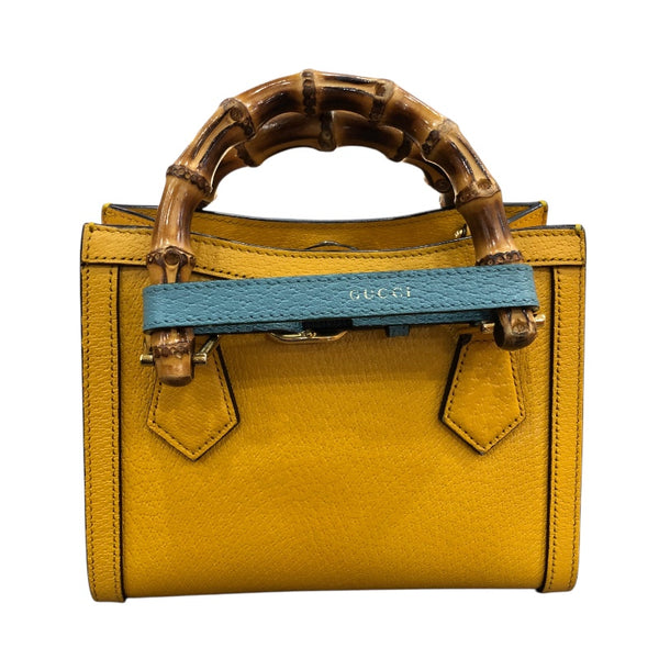 グッチ GUCCI ダイアナスモール　トートバッグ 702732 イエロー　GD金具 カーフ レザー 、バンブー レディース ショルダーバッグ