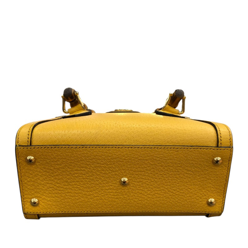 グッチ GUCCI ダイアナスモール　トートバッグ 702732 イエロー　GD金具 カーフ レザー 、バンブー レディース ショルダーバッグ