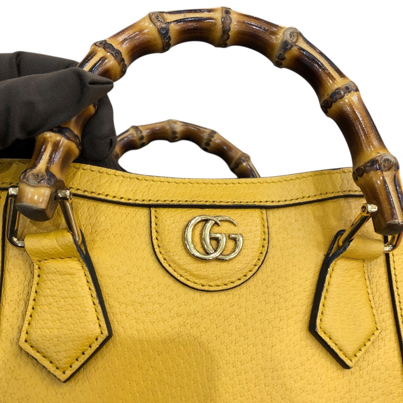 グッチ GUCCI ダイアナスモール　トートバッグ 702732 イエロー　GD金具 カーフ レザー 、バンブー レディース ショルダーバッグ