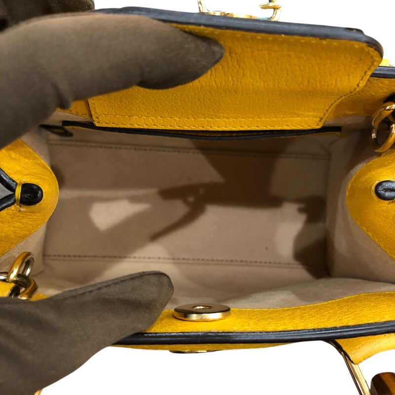 グッチ GUCCI ダイアナスモール　トートバッグ 702732 イエロー　GD金具 カーフ レザー 、バンブー レディース ショルダーバッグ