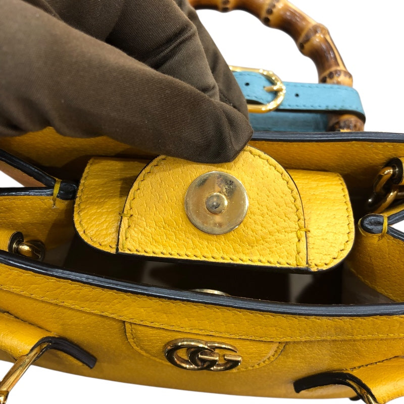グッチ GUCCI ダイアナスモール　トートバッグ 702732 イエロー　GD金具 カーフ レザー 、バンブー レディース ショルダーバッグ