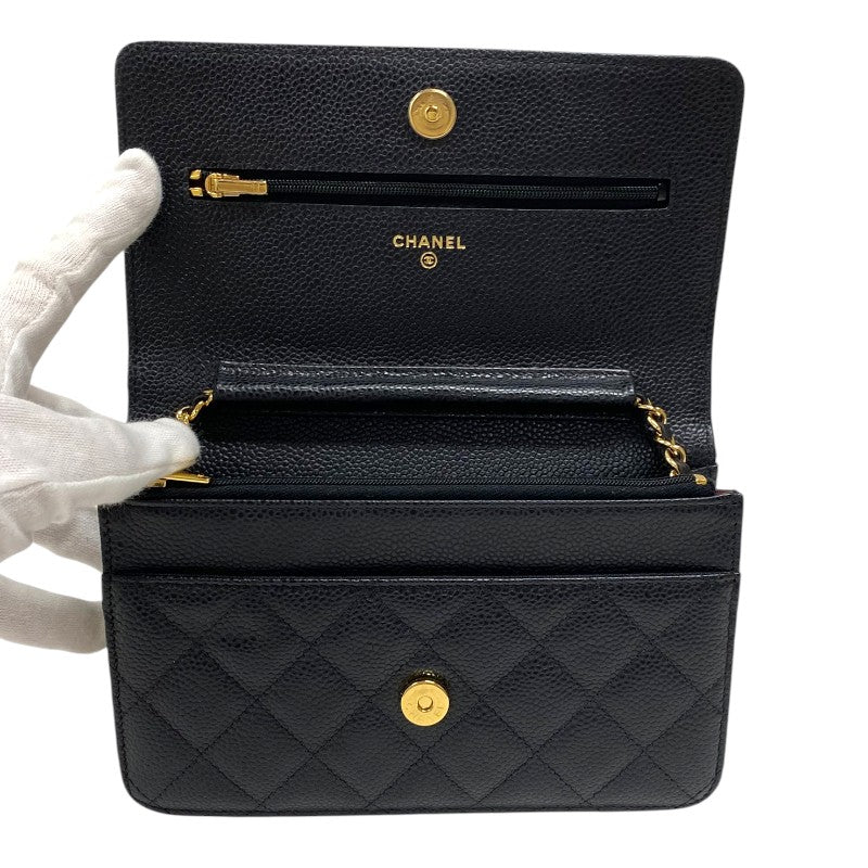 シャネル CHANEL マトラッセ チェーンウォレット AP0250 ブラック ゴールド金具 キャビアスキン レディース ショルダーバッグ クラッチバッグ