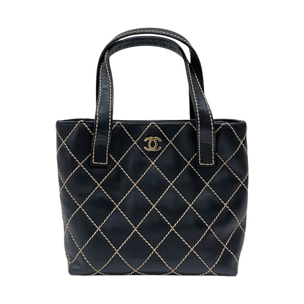 シャネル CHANEL ワイルドステッチ ハンドバッグ A18126 ブラック ゴールド金具 カーフ レディース トートバッグ