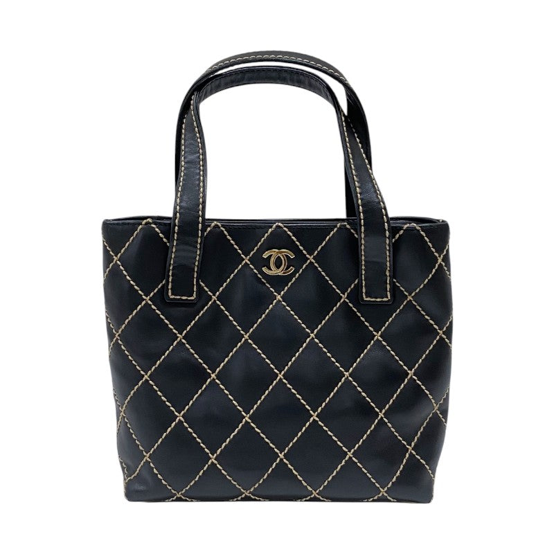 シャネル CHANEL ワイルドステッチ ハンドバッグ A18126 ブラック ゴールド金具 カーフ レディース トートバッグ