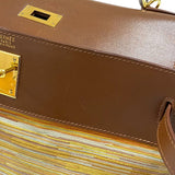 エルメス HERMES ケリー32 内縫い ヴィブラート □F刻 ブラウン ゴールド金具 ボックスカーフ レディース ハンドバッグ ショルダーバッグ