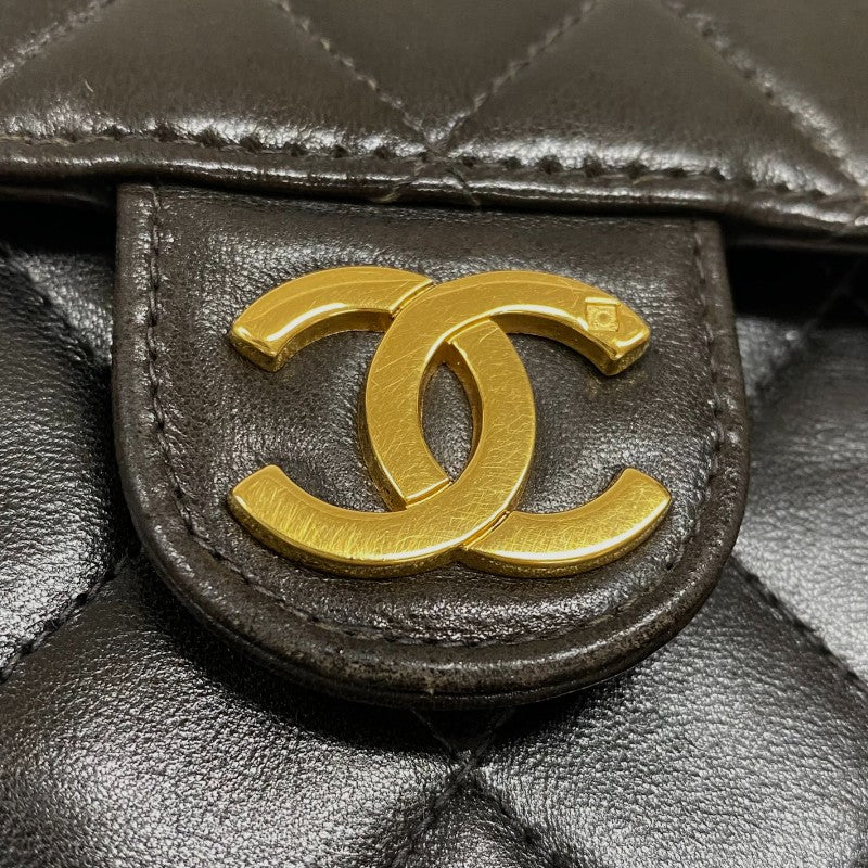 シャネル CHANEL プッシュロック ショルダーバッグ ブラック ゴールド金具 ラムスキン レディース