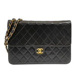 シャネル CHANEL プッシュロック ショルダーバッグ ブラック ゴールド金具 ラムスキン レディース