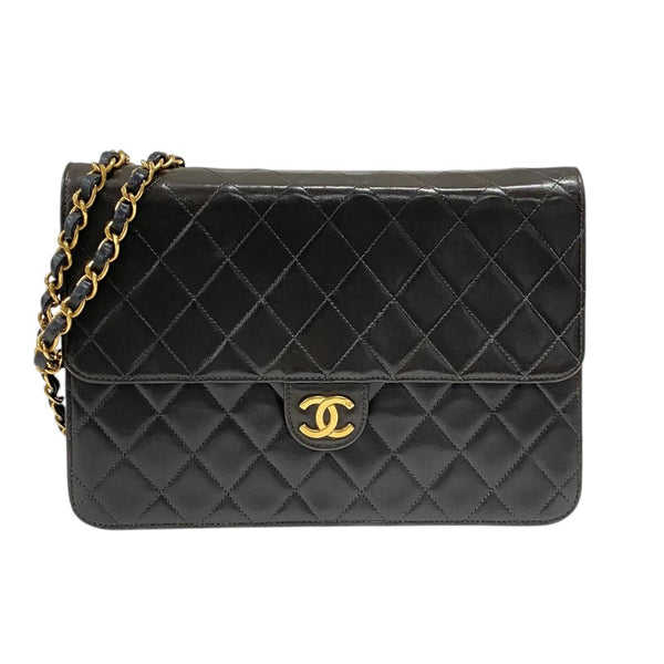 シャネル CHANEL プッシュロック ショルダーバッグ ブラック ゴールド金具 ラムスキン レディース