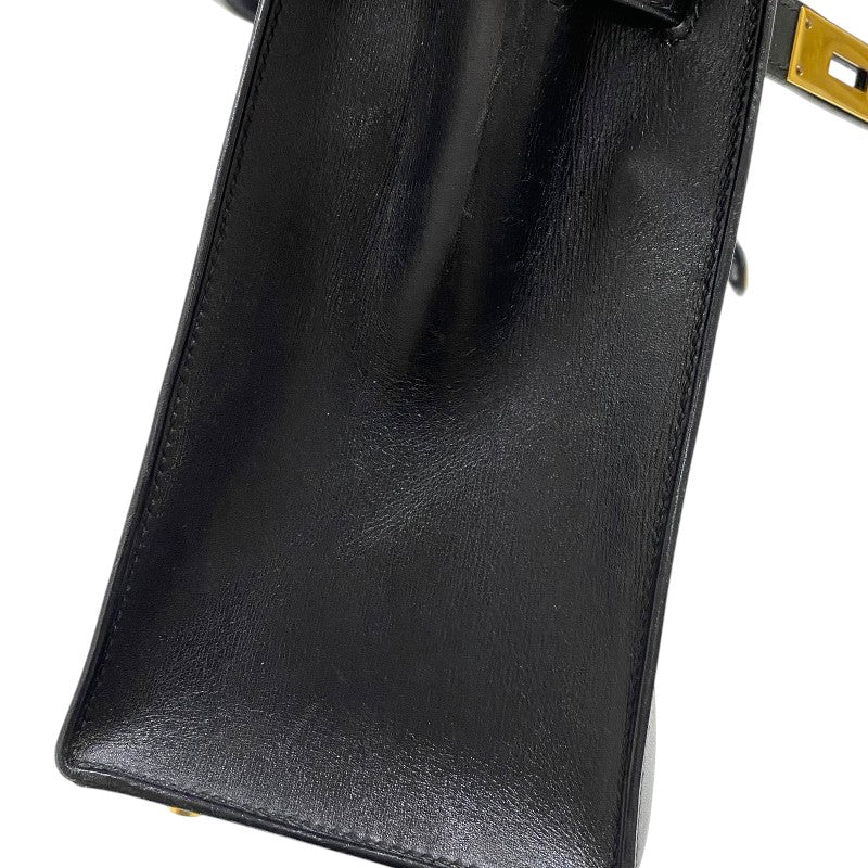 エルメス HERMES ケリー28 外縫い 〇Y刻 ブラック ゴールド金具 ボックスカーフ レディース ハンドバッグ ショルダーバッグ