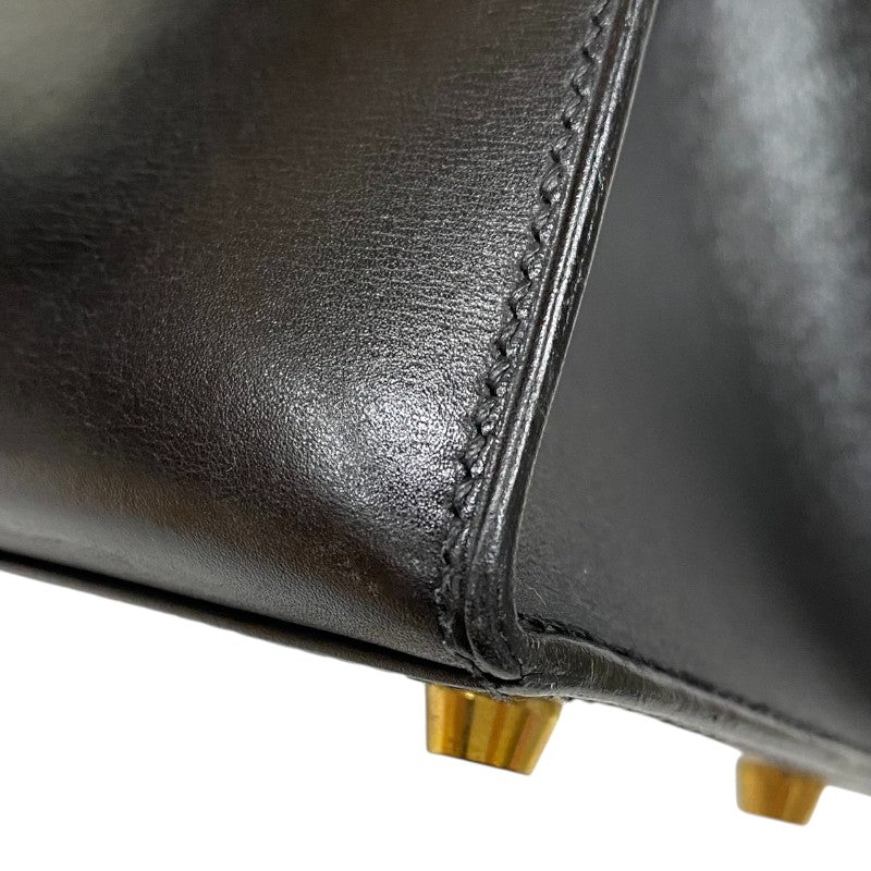 エルメス HERMES ケリー28 外縫い 〇Y刻 ブラック ゴールド金具 ボックスカーフ レディース ハンドバッグ ショルダーバッグ