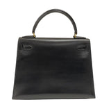 エルメス HERMES ケリー28 外縫い 〇Y刻 ブラック ゴールド金具 ボックスカーフ レディース ハンドバッグ ショルダーバッグ