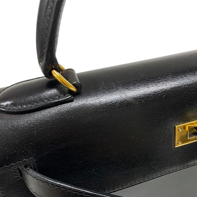 エルメス HERMES ケリー28 外縫い 〇Y刻 ブラック ゴールド金具 ボックスカーフ レディース ハンドバッグ ショルダーバッグ