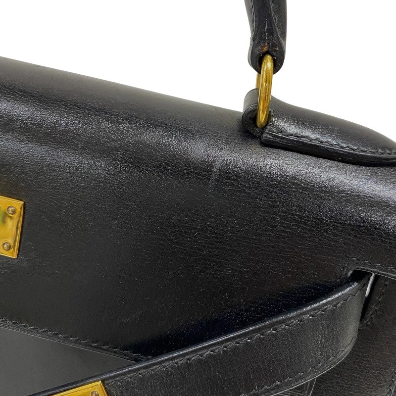 エルメス HERMES ケリー28 外縫い 〇Y刻 ブラック ゴールド金具 ボックスカーフ レディース ハンドバッグ ショルダーバッグ
