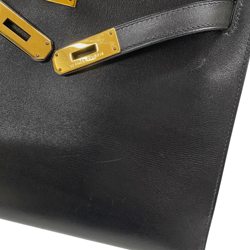 エルメス HERMES ケリー28 外縫い 〇Y刻 ブラック ゴールド金具 ボックスカーフ レディース ハンドバッグ ショルダーバッグ