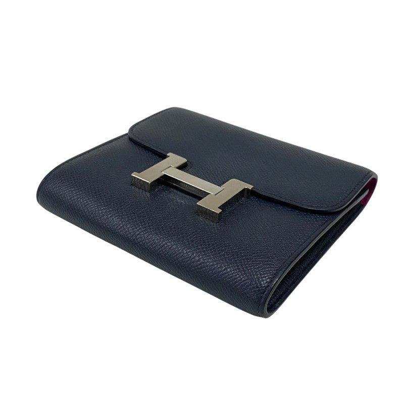エルメス HERMES コンスタンスウォレット C刻 ブルーインディゴ×トスカ シルバー金具 エプソン レディース 二つ折り財布