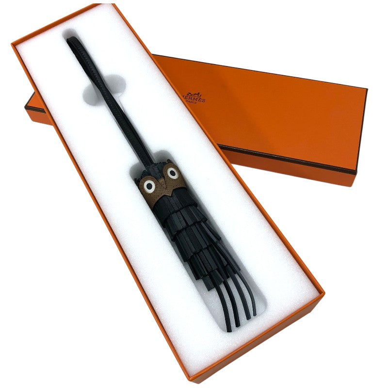 エルメス HERMES バッグチャーム シュエット K刻 フクロウ ブラック/エトゥープ/グリミスティ エプソン・スイフト レディース チャーム