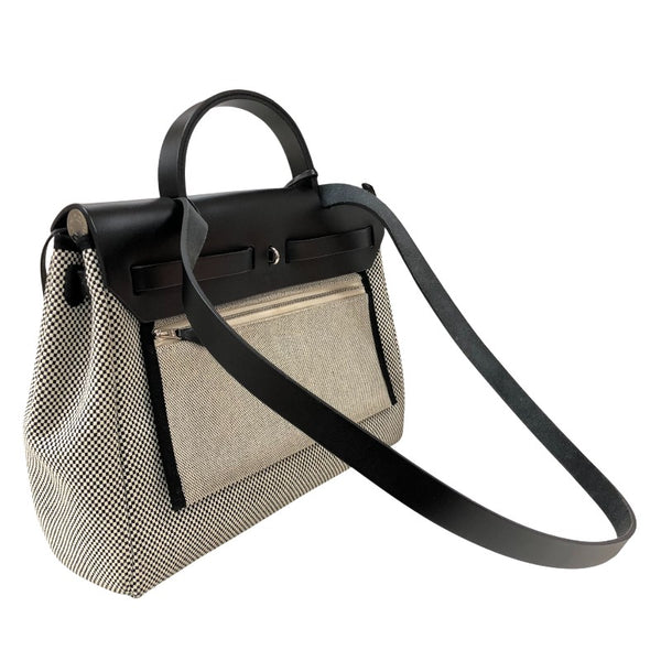 エルメス HERMES エールバッグジップPM U刻 アイボリー・ブラック シルバー金具 トワル/ハンター レディース ショルダーバッグ