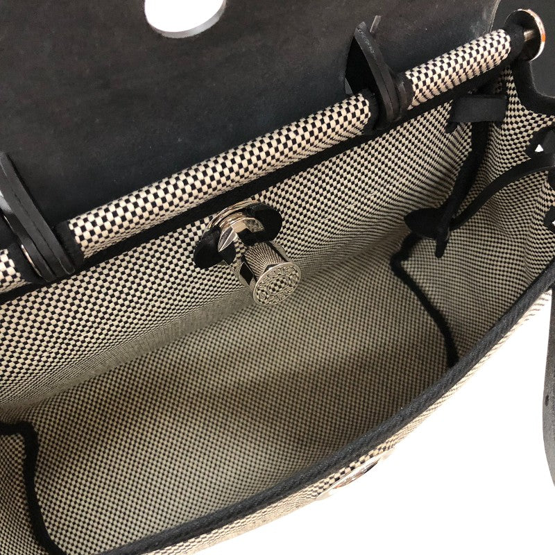 エルメス HERMES エールバッグジップPM U刻 アイボリー・ブラック シルバー金具 トワル/ハンター レディース ショルダーバッグ