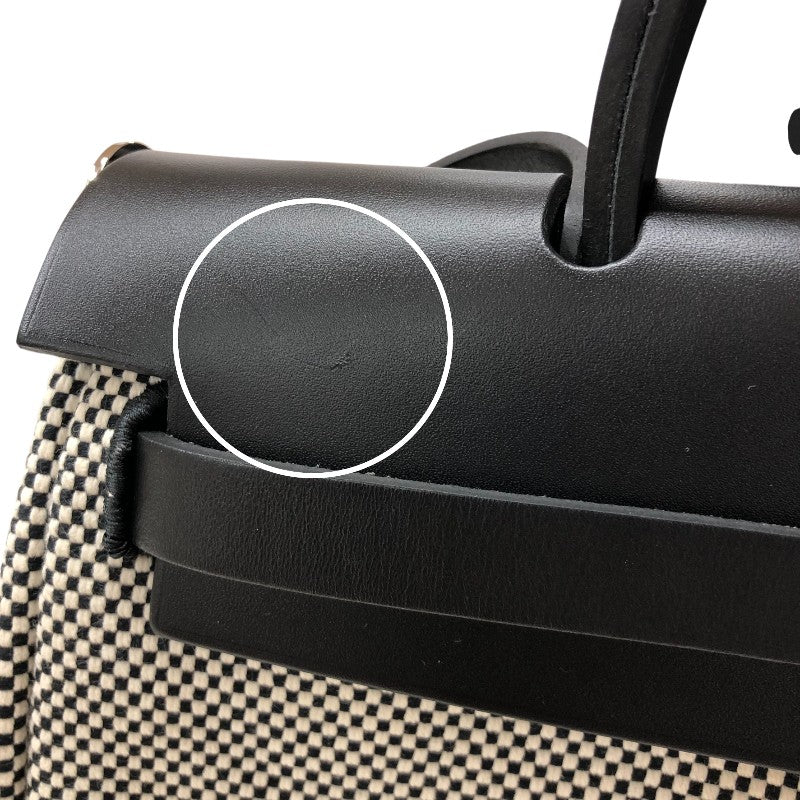 エルメス HERMES エールバッグジップPM U刻 アイボリー・ブラック シルバー金具 トワル/ハンター レディース ショルダーバッグ