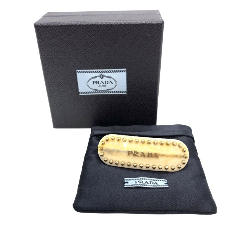 プラダ PRADA バレッタ ヘアアクセサリー ベージュ×GD金具 レジン/メタル バレッタ