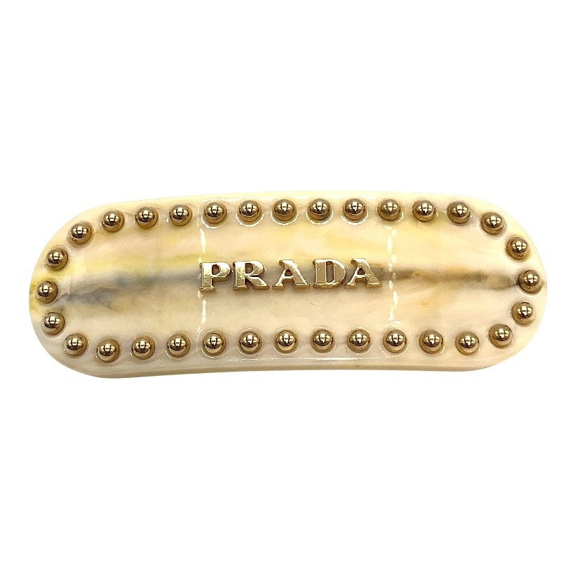 プラダ PRADA バレッタ ヘアアクセサリー ベージュ×GD金具 レジン/メタル バレッタ