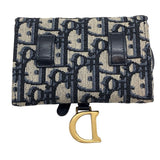 クリスチャン・ディオール Christian Dior サドルチェーンカードホルダー ネイビー×GD金具 オブリークジャガード レディース ショルダーバッグ