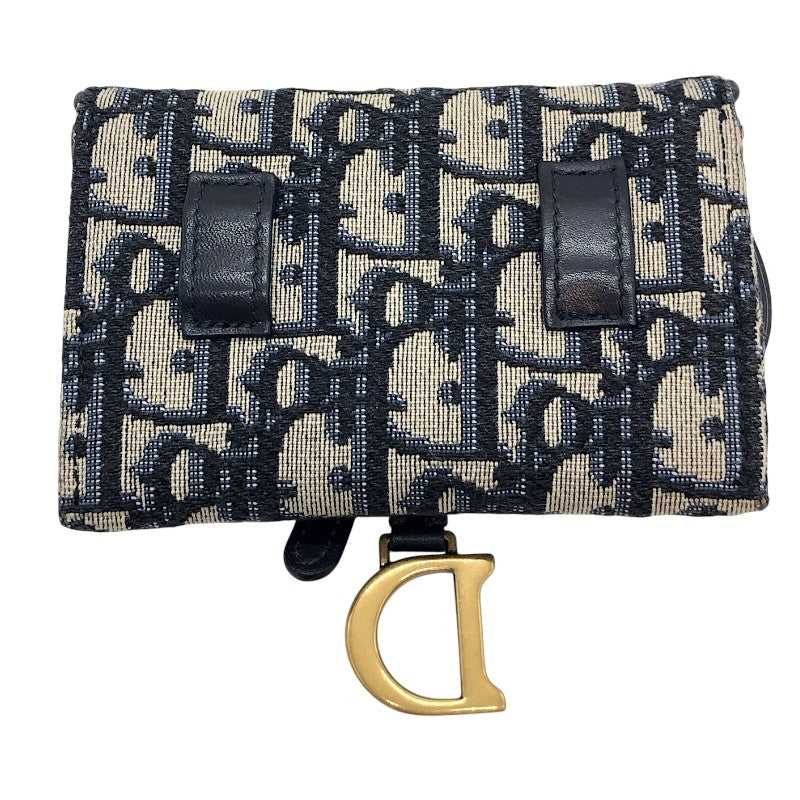 クリスチャン・ディオール Christian Dior サドルチェーンカードホルダー ネイビー×GD金具 オブリークジャガード レディース ショルダーバッグ