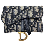 クリスチャン・ディオール Christian Dior サドルチェーンカードホルダー ネイビー×GD金具 オブリークジャガード レディース ショルダーバッグ