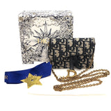 クリスチャン・ディオール Christian Dior サドルチェーンカードホルダー ネイビー×GD金具 オブリークジャガード レディース ショルダーバッグ