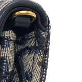 クリスチャン・ディオール Christian Dior サドルチェーンカードホルダー ネイビー×GD金具 オブリークジャガード レディース ショルダーバッグ