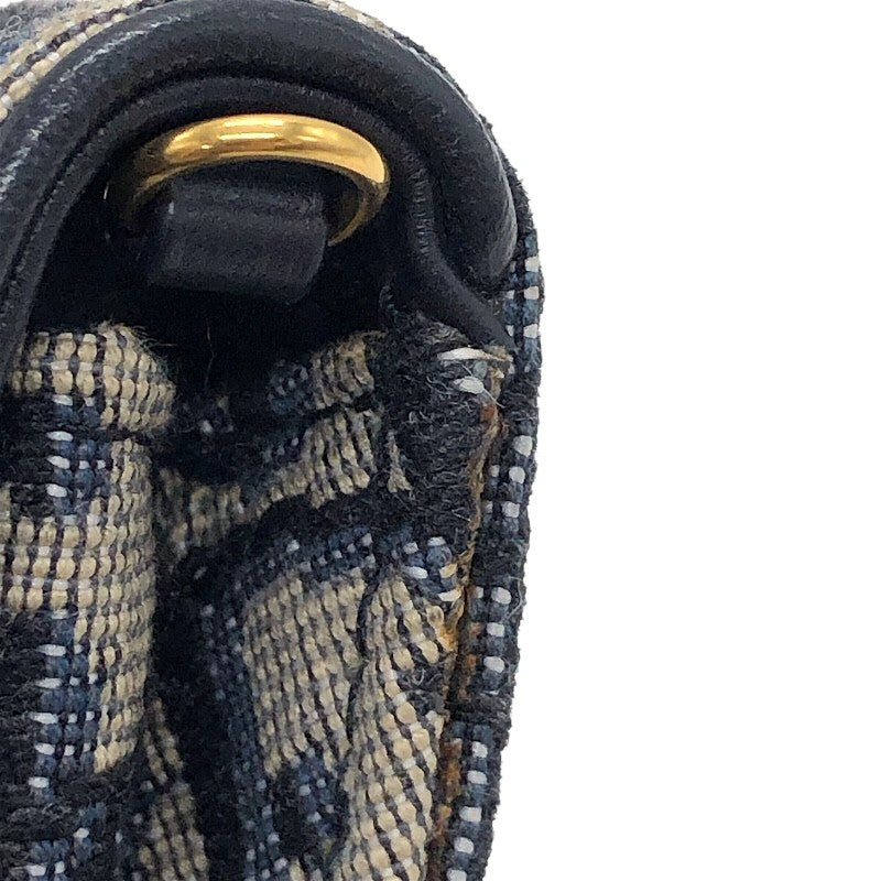 クリスチャン・ディオール Christian Dior サドルチェーンカードホルダー ネイビー×GD金具 オブリークジャガード レディース ショルダーバッグ