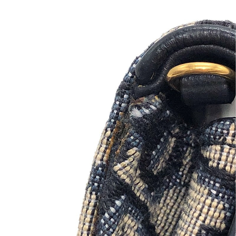 クリスチャン・ディオール Christian Dior サドルチェーンカードホルダー ネイビー×GD金具 オブリークジャガード レディース ショルダーバッグ