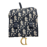クリスチャン・ディオール Christian Dior サドルチェーンカードホルダー ネイビー×GD金具 オブリークジャガード レディース ショルダーバッグ