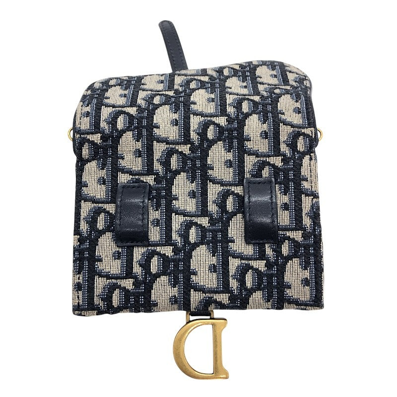 クリスチャン・ディオール Christian Dior サドルチェーンカードホルダー ネイビー×GD金具 オブリークジャガード レディース ショルダーバッグ