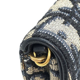 クリスチャン・ディオール Christian Dior サドルチェーンカードホルダー ネイビー×GD金具 オブリークジャガード レディース ショルダーバッグ