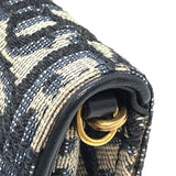 クリスチャン・ディオール Christian Dior サドルチェーンカードホルダー ネイビー×GD金具 オブリークジャガード レディース ショルダーバッグ