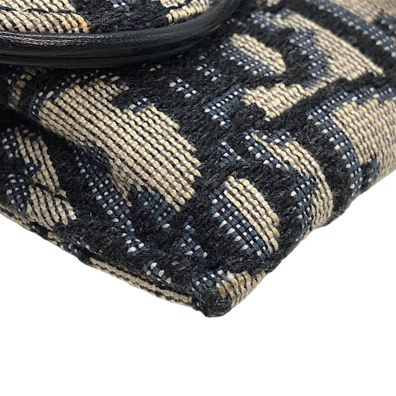 クリスチャン・ディオール Christian Dior サドルチェーンカードホルダー ネイビー×GD金具 オブリークジャガード レディース ショルダーバッグ