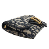 クリスチャン・ディオール Christian Dior サドルチェーンカードホルダー ネイビー×GD金具 オブリークジャガード レディース ショルダーバッグ