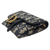 クリスチャン・ディオール Christian Dior サドルチェーンカードホルダー ネイビー×GD金具 オブリークジャガード レディース ショルダーバッグ