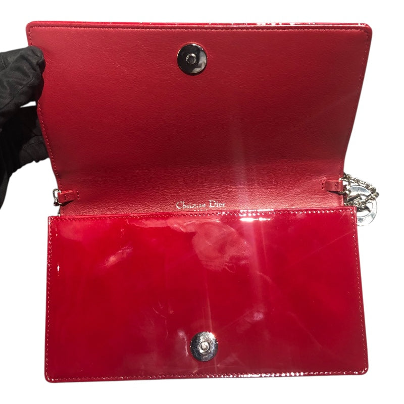 クリスチャン・ディオール Christian Dior カナージュ チェーンウォレット レッド シルバー金具 パテントレザー レディース ショルダーバッグ