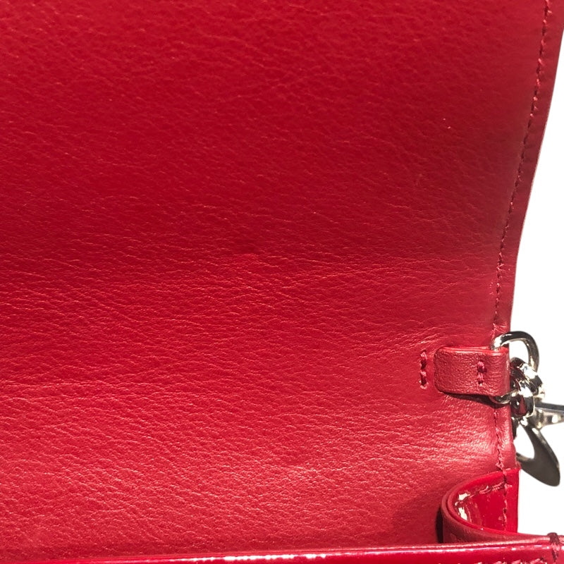 クリスチャン・ディオール Christian Dior カナージュ チェーンウォレット レッド シルバー金具 パテントレザー レディース ショルダーバッグ
