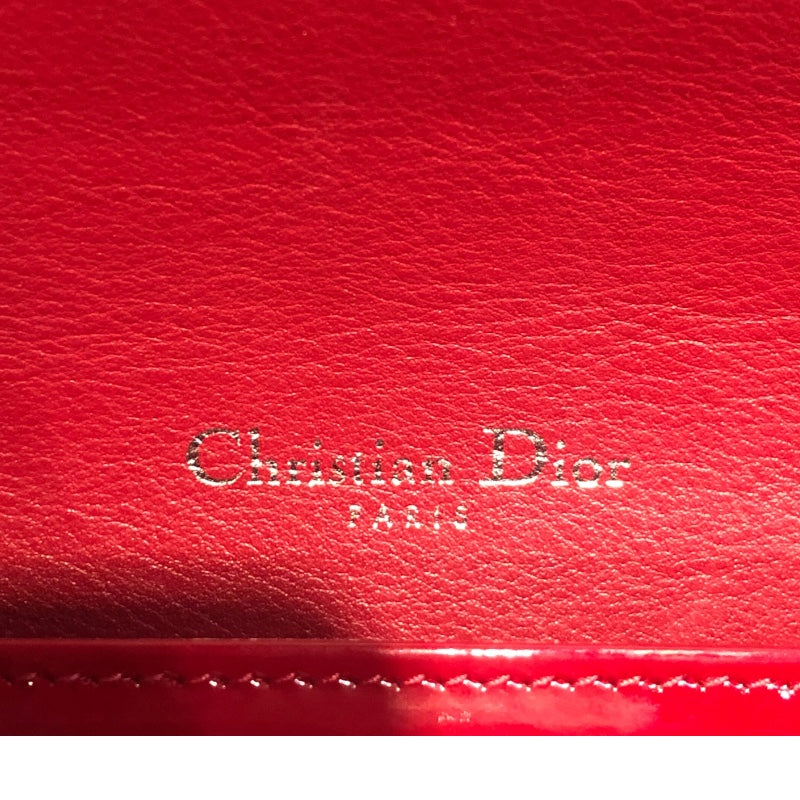 クリスチャン・ディオール Christian Dior カナージュ チェーンウォレット レッド シルバー金具 パテントレザー レディース ショルダーバッグ