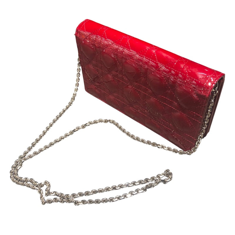 クリスチャン・ディオール Christian Dior カナージュ チェーンウォレット レッド シルバー金具 パテントレザー レディース ショルダーバッグ