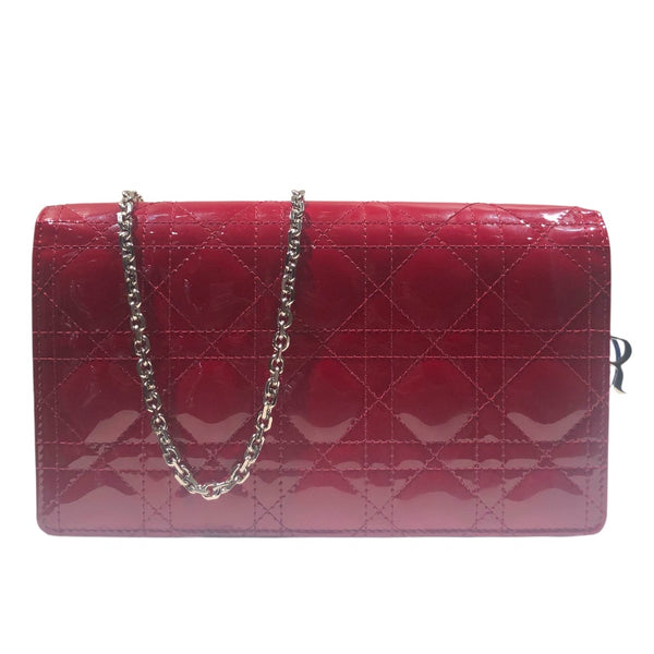 クリスチャン・ディオール Christian Dior カナージュ チェーンウォレット レッド シルバー金具 パテントレザー レディース ショルダーバッグ