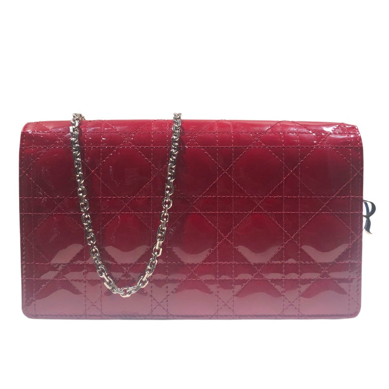 クリスチャン・ディオール Christian Dior カナージュ チェーンウォレット レッド シルバー金具 パテントレザー レディース ショルダーバッグ